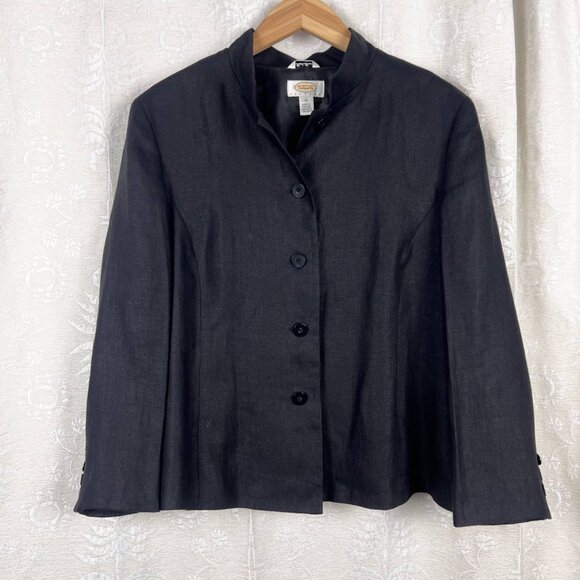 Irish linen black shacket lightweight 14 petite jacket vintage Talbots blazer - Picture 2 of 10